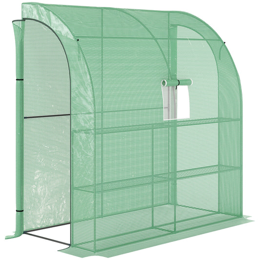 Small Lean to Greenhouse 3-Tier with Shelves Outdoor, Green