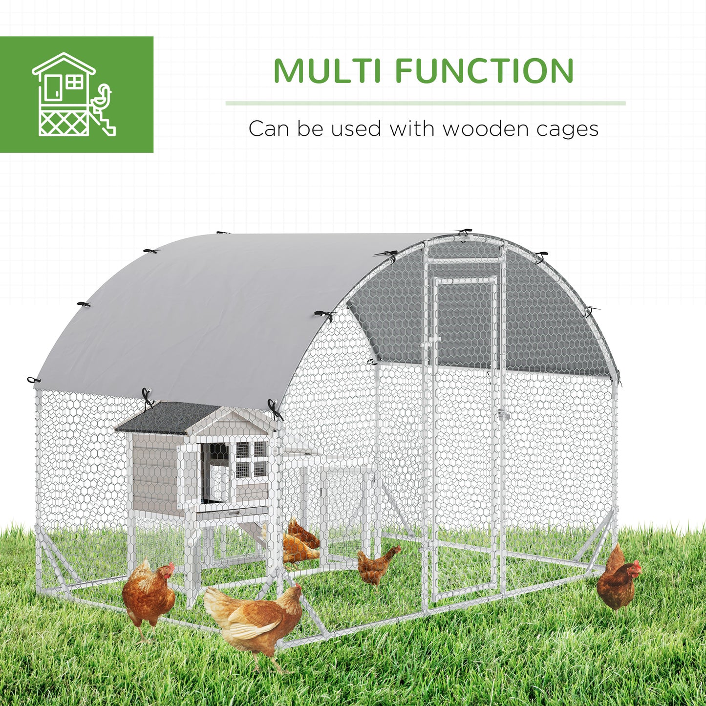 Walk In Chicken Run Galvanised Chicken Coop Hen Poultry House Cage Water-Resist Cover, Silver