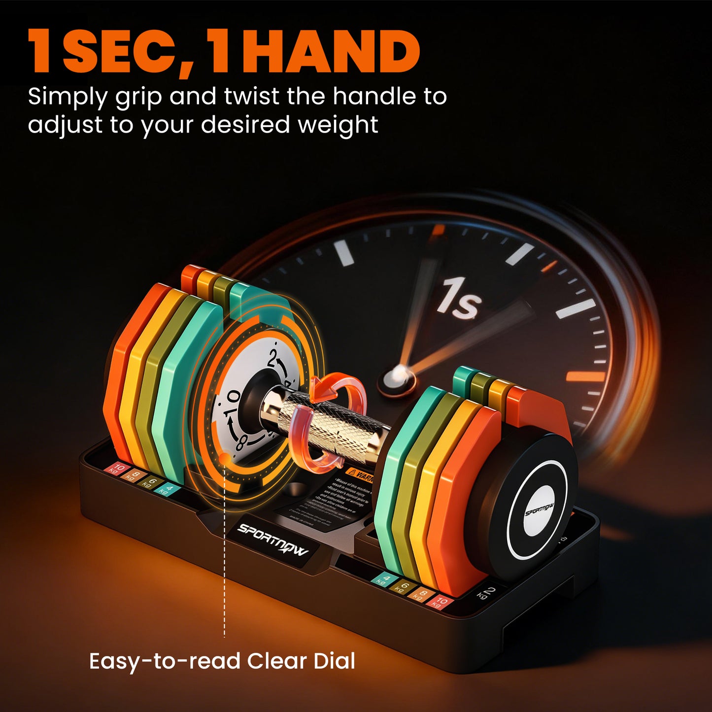 Adjustable Dumbbells Set with Safety Locking Mechanism, Multicoloured