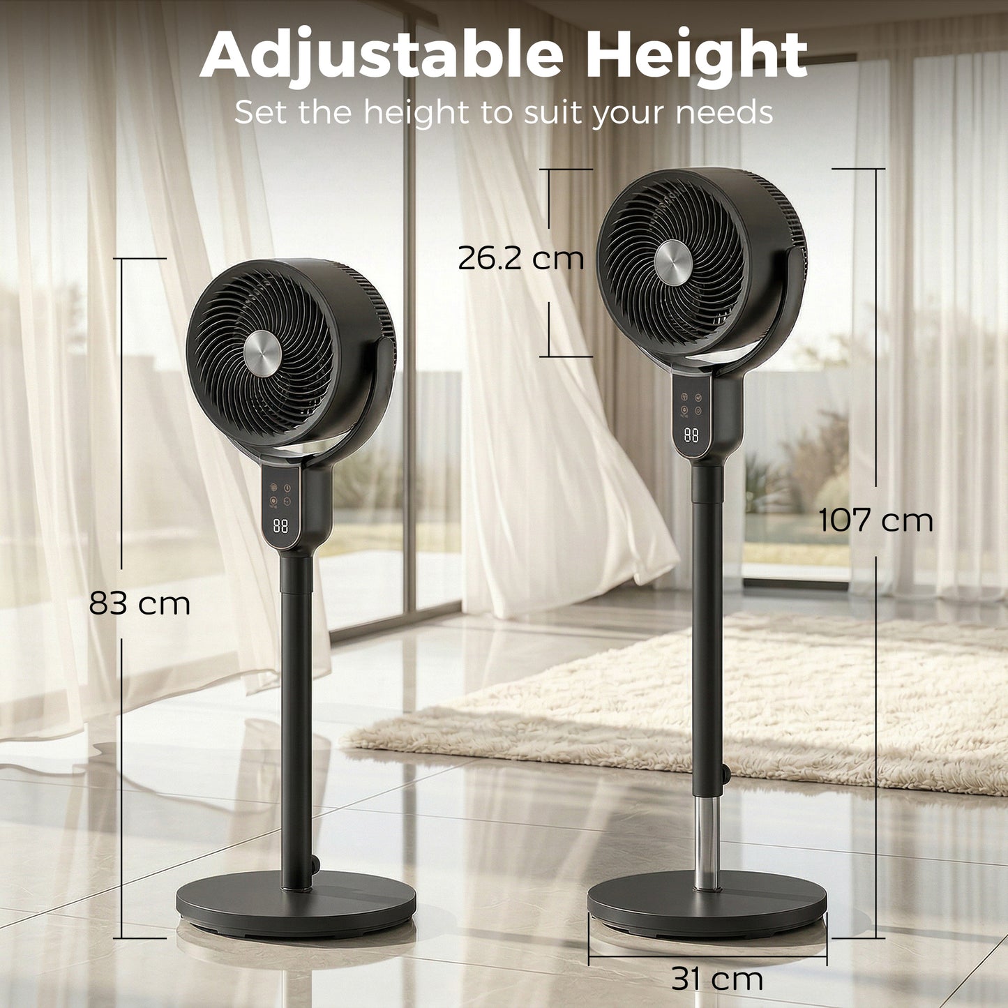 20 dB Silent Standing Fan for Bedroom, 42" Pedestal Fan with Remote, 90° Oscillating, 8 Speeds, Remote Control, Black