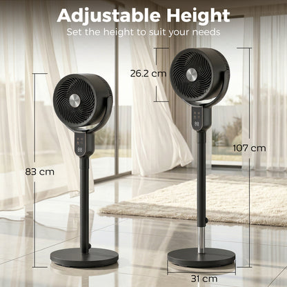 20 dB Silent Standing Fan for Bedroom, 42" Pedestal Fan with Remote, 90° Oscillating, 8 Speeds, Remote Control, Black
