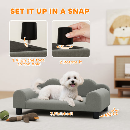 Elevated Dog Sofa Bed, Breathable Pet Sofa with Backrest and Armrest for Small Dogs, Grey