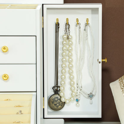 4-Tier Jewellery Box with Mirror and 3 Drawers - White