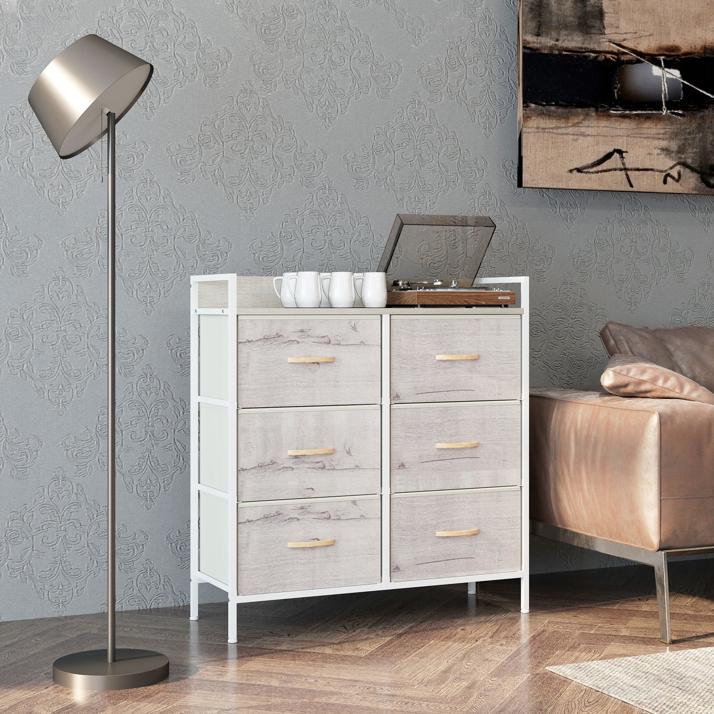 Rustic Chest of Six Fabric Drawers - Natural