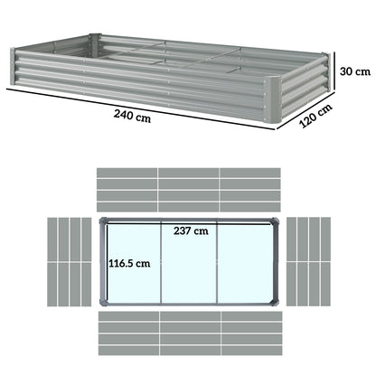 240 x 120cm Galvanised Steel Open Planter - Silver