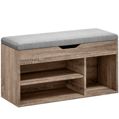 Shoes Cabinet Bench Hidden Storage Padded Seat Organiser Footwear Rack Hallway Grey Wood Grain