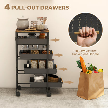 5-Tier Storage Trolley on Wheels - Black