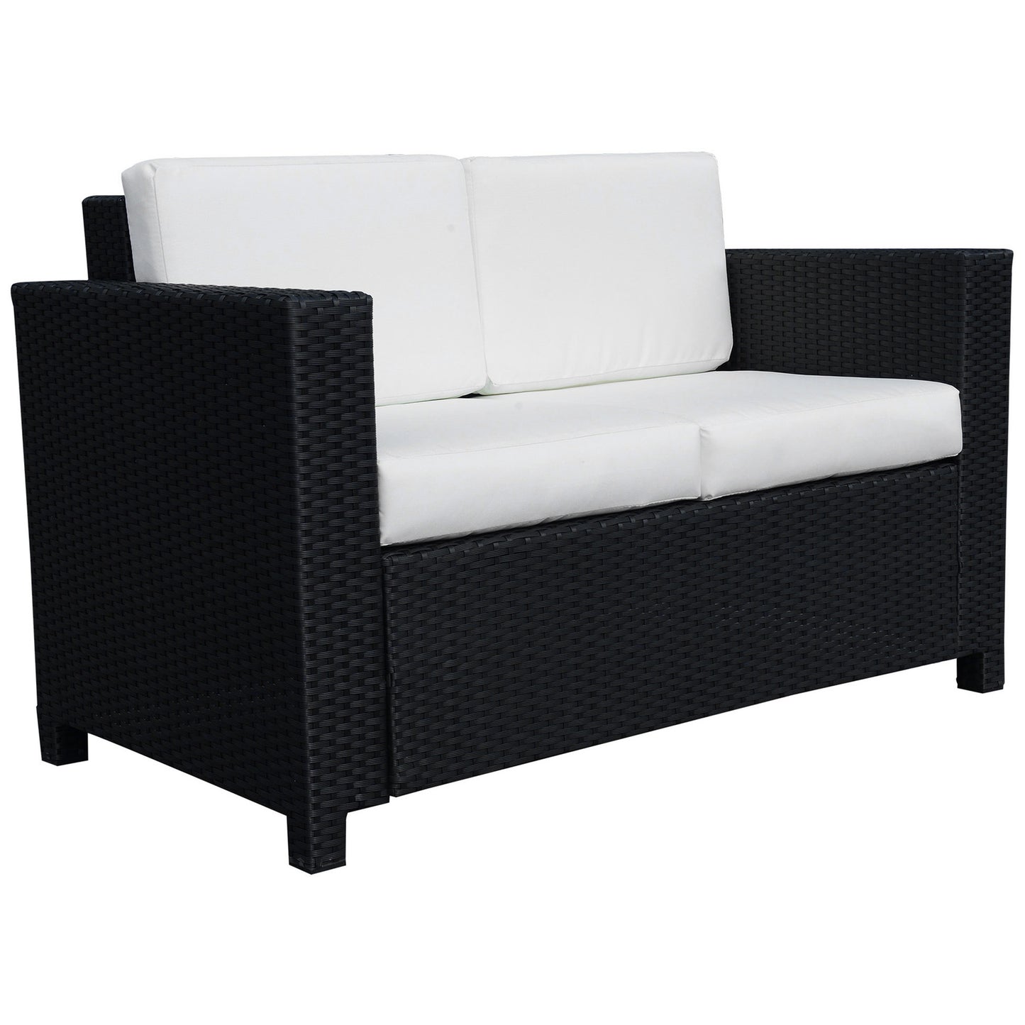 Rattan Sofa, 2 Seater Garden Furniture with Soft Padded Cushion and Armrests, Wicker Garden Loveseat for Patio, Black