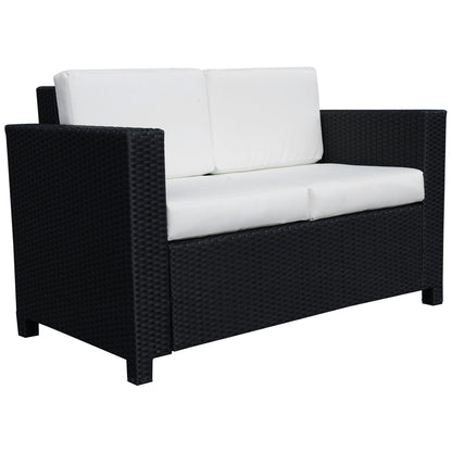 Rattan Sofa, 2 Seater Garden Furniture with Soft Padded Cushion and Armrests, Wicker Garden Loveseat for Patio, Black