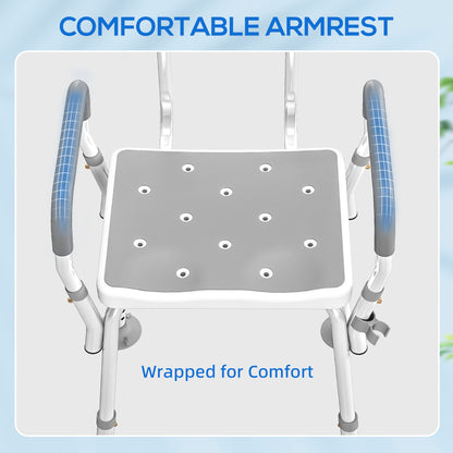 EVA Padded Shower Chair for the Elderly and Disabled, Height Adjustable Shower Stool with Back and Arms, 4 Suction Foot Pads