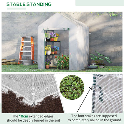 Walk In Greenhouse with 2 Tier Shelf, Portable Gardening Plant Grow House Tomato Greenhouse with Roll up Zip Panel Door
