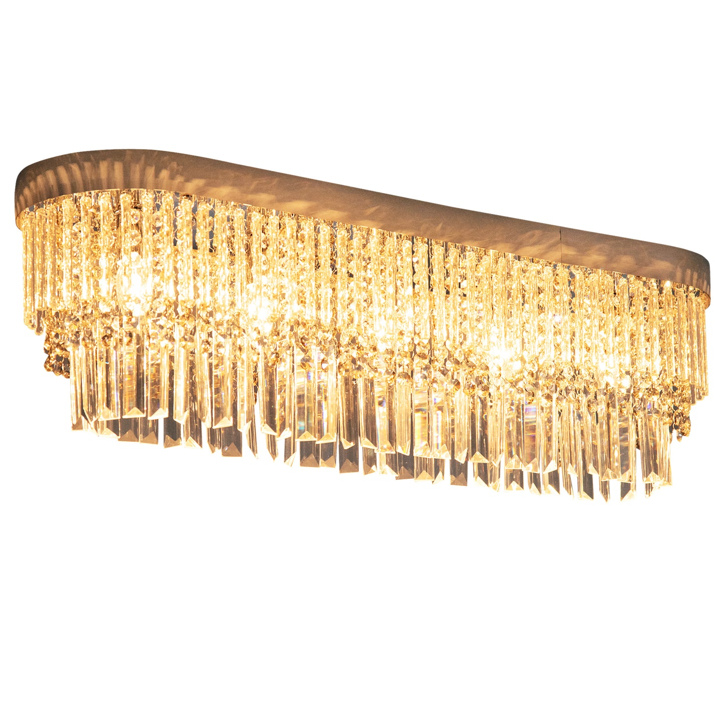 Modern Raindrop Crystal Chandelier, Round Rectangular hanging Ceiling Light, Linear Hanging Lighting