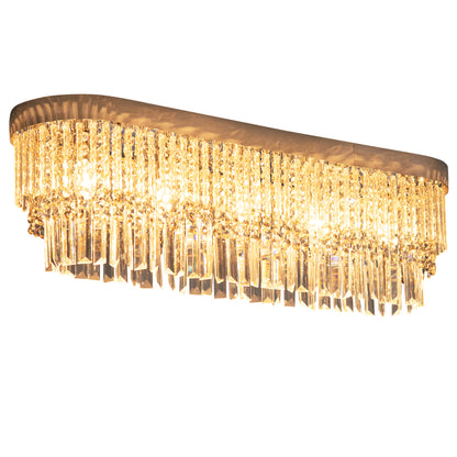 Modern Raindrop Crystal Chandelier, Round Rectangular hanging Ceiling Light, Linear Hanging Lighting