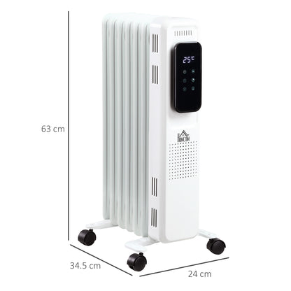 1500W Oil Filled Radiator, 7 Fin Portable Electric Heater with LED Display, 24H Timer, 3 Heat Settings