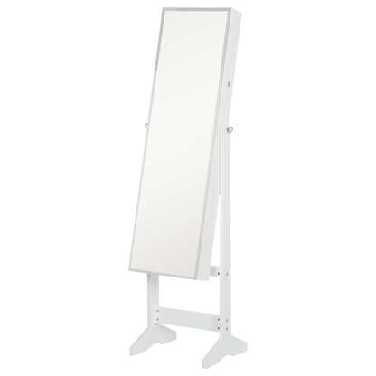 Jewelry Cabinet Standing Mirror Full Length Makeup Lockable Armoire Storage Organizer White