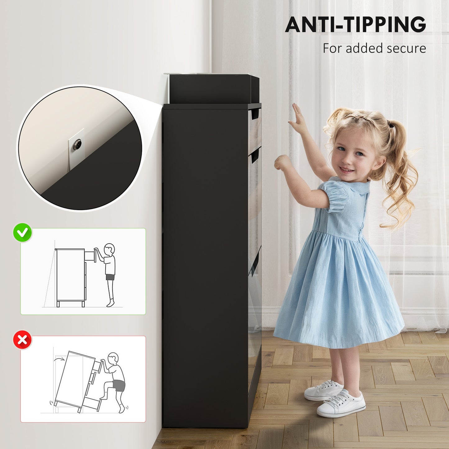 Shoe Storage Cabinet with Slide Out Drawer, 2 Flip Doors, Tempered Glass Top - Black