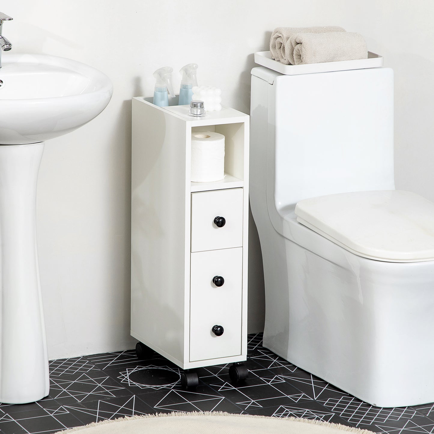 Slimline Bathroom Storage Cabinet - White