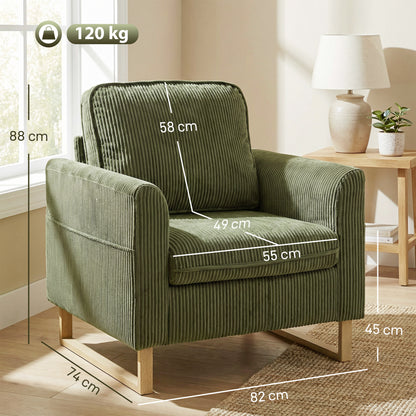 Accent Chair with Spring, Modern Industrial Armchair with Metal Legs for Livingroom Dark Green