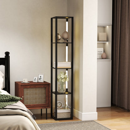 LED Floor Lamp with Shelves, Modern Dimmable Standing Lamp with 3 Brightness Levels and Foot Switch for Living Room, Bedroom
