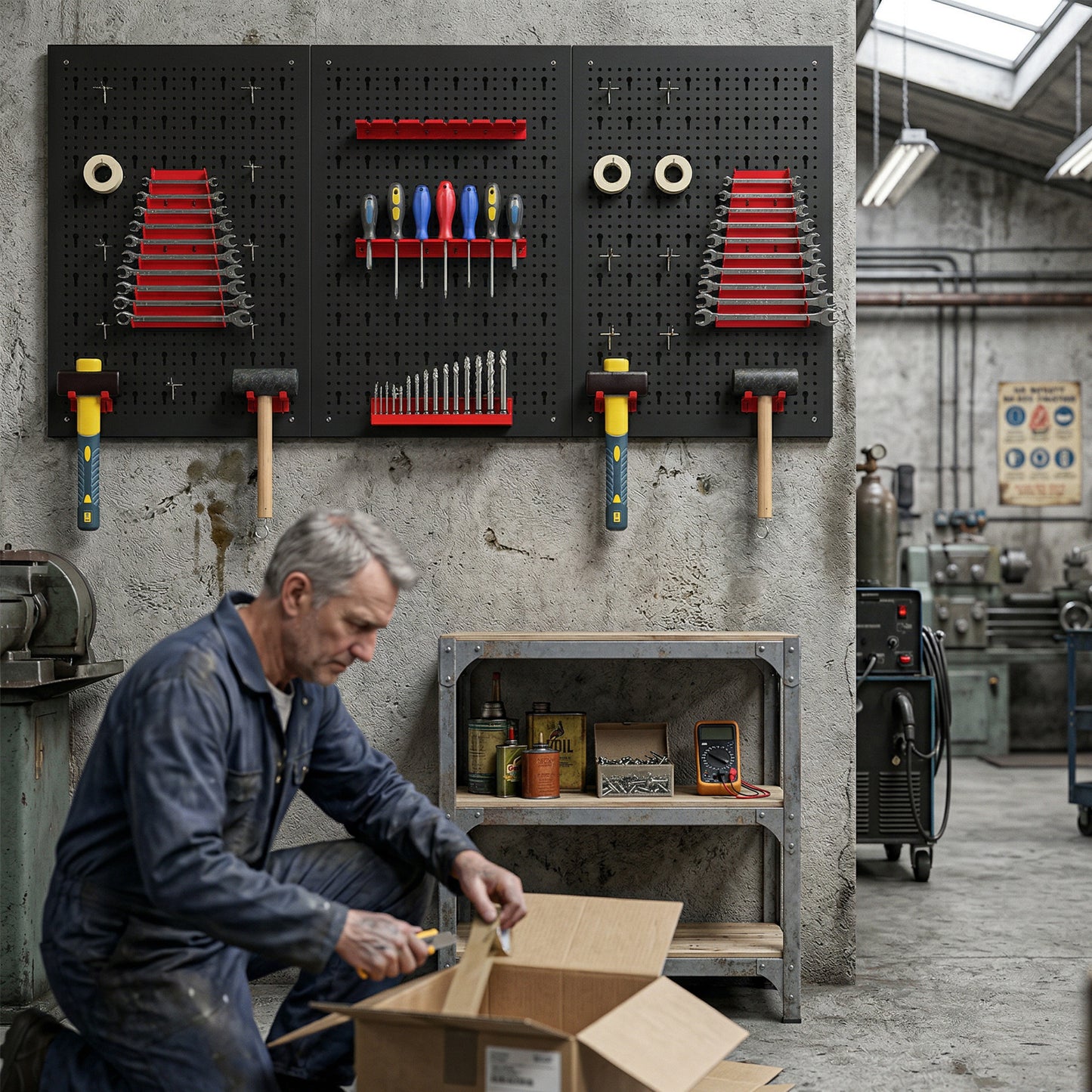 28 Pcs Wall-Mounted Pegboard with 3 Boards, Garage Tool Storage Unit Black and Red