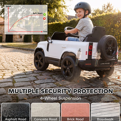Land Rover Licensed 12V Kids Ride on Car with Remote, Suspension, Slow Start, 3 Speeds, Lights, Music, Horn, White