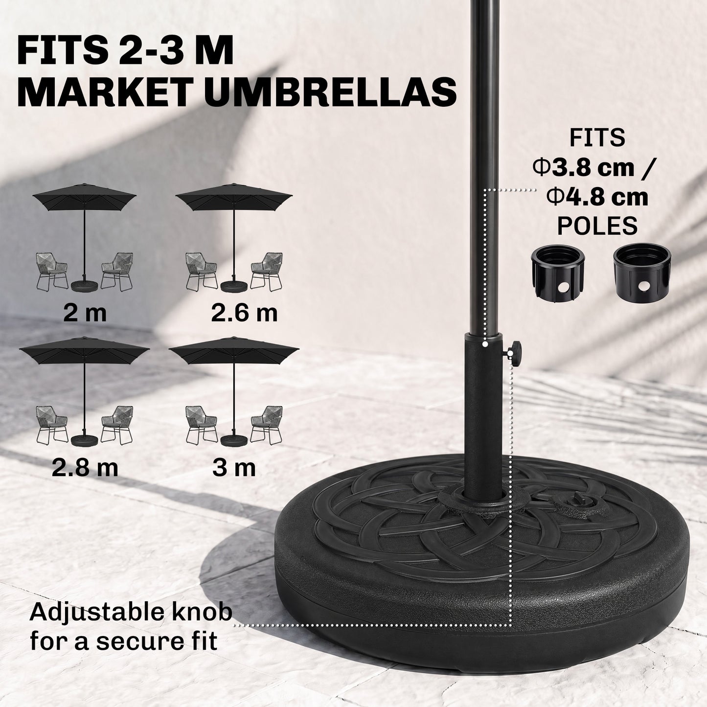 Garden Parasol Base Holder, Outdoor Market Umbrella Stand Weight with Built-In Handle, 25kg Water or 35kg Sand Filled, Black
