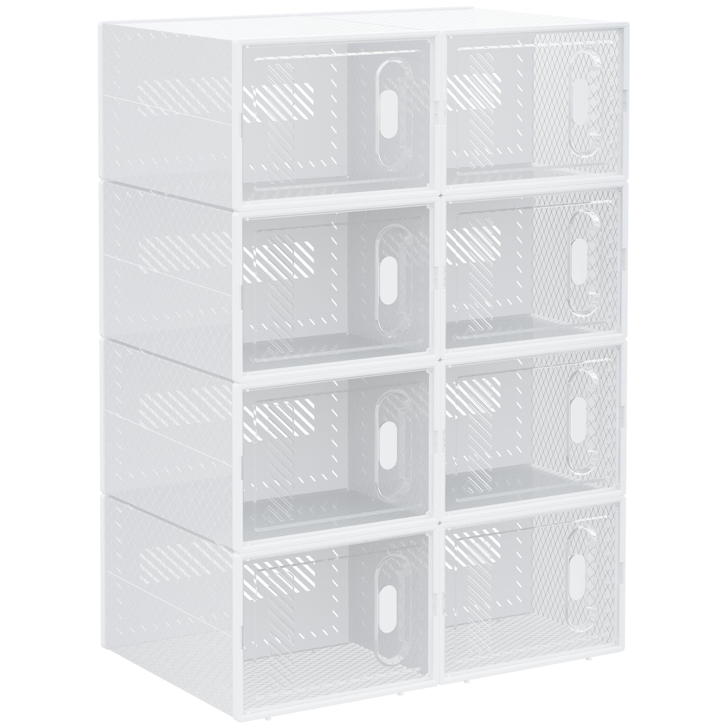 8PCS Clear Shoe Box, Plastic Stackable Shoe Storage Box for UK/EU Size up to 8.5/43 with Magnetic Door for Women/Men