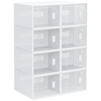 8PCS Clear Shoe Box, Plastic Stackable Shoe Storage Box for UK/EU Size up to 8.5/43 with Magnetic Door for Women/Men