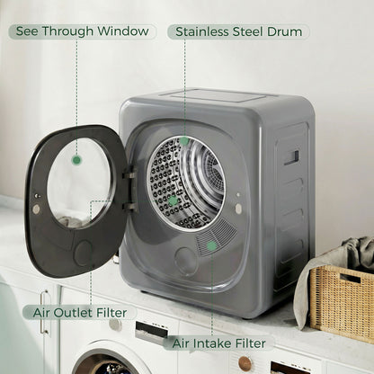4kg Vented Tumble Dryer with 5 Drying Mode, 800W Compact Freestanding Front Tumble Dryer, Silver