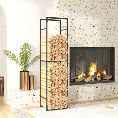 Metal Firewood Log Holder, Heavy Duty Firewood Rack with Adjustable Shelf, Indoor Outdoor Fireplace Wood Storage Shelf