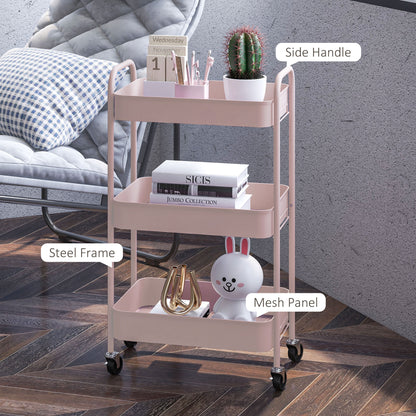 Three-Tier Steel Storage Trolley - Pink