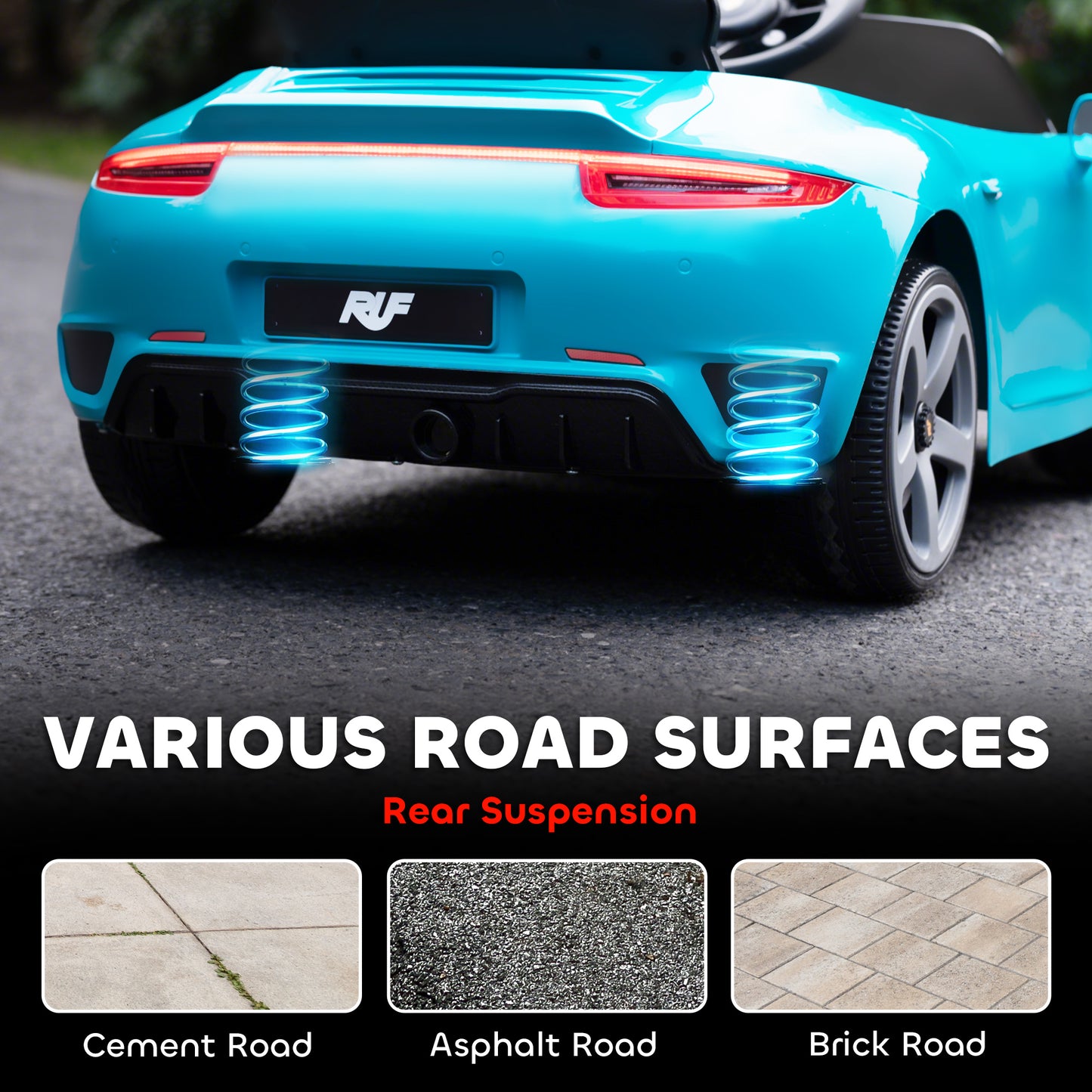 Kids Electric Car, 12V Licensed RUF GT Ride on Car with Suspension, Remote Control, Music, for 3-5 Years, Blue