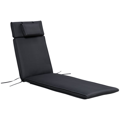 Garden Sun Lounger Cushion Replacement Soft Sunbed Reclining Chair Relaxer Pad with Pillow, Cushion ONLY - Black