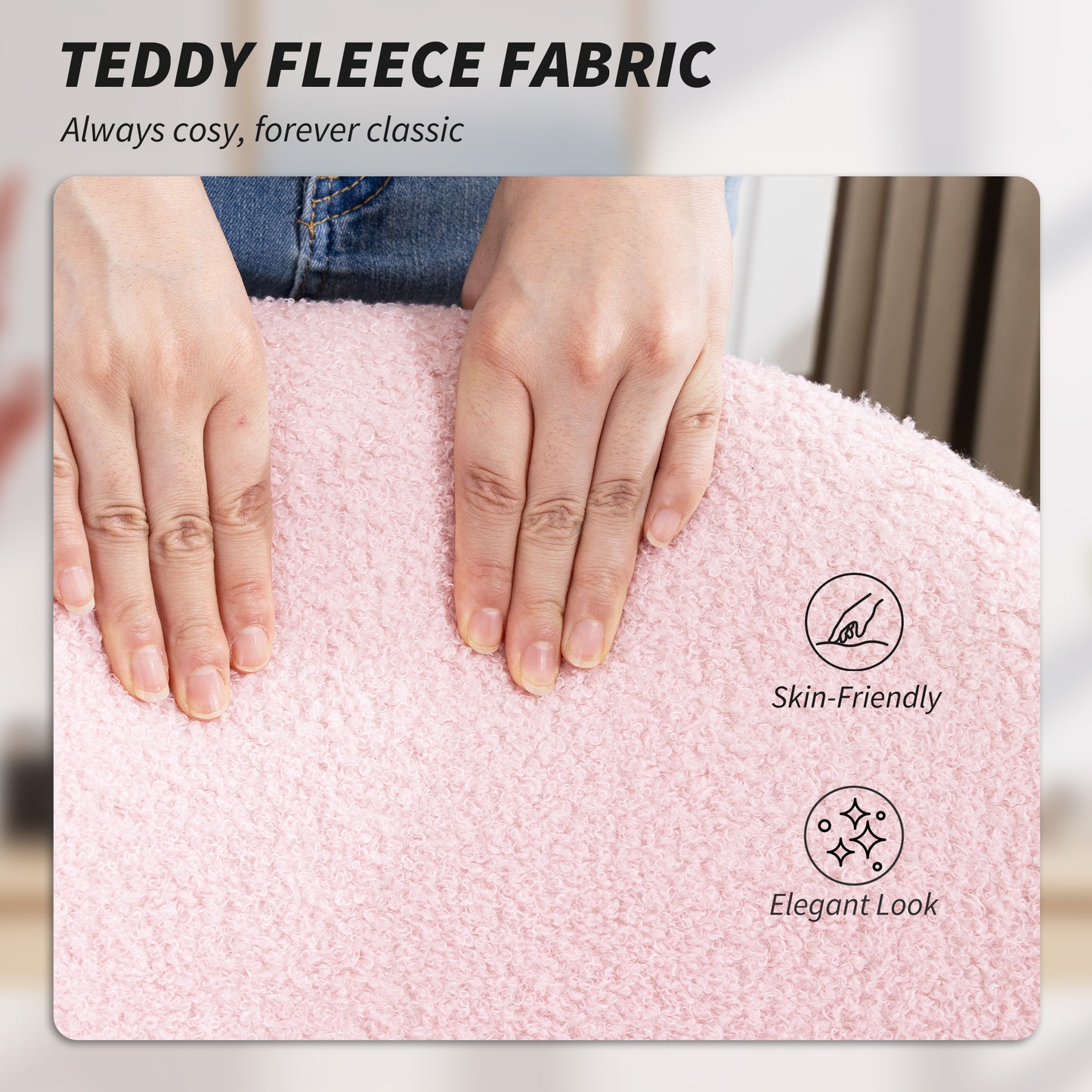 Teddy Fleece Office Chair with Wheels - Light Pink