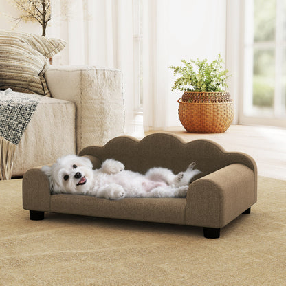 Elevated Dog Sofa Bed, Breathable Pet Sofa with Backrest and Armrest for Small Dogs, Brown