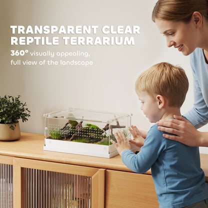 Acrylic Reptile Terrarium with Top Sliding Door, Vents, for Snake, Frog, Spider, Gecko, Tarantula, 30 x 20 x 15 cm