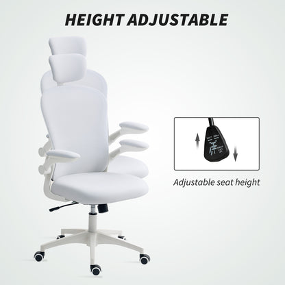 Multi-Adjustable Office Chair, with Lumbar Support, Headrest and Mesh Back - White