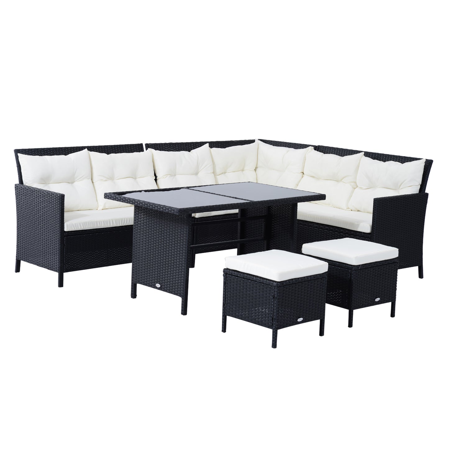 8-Seater Garden Rattan Furniture Rattan Corner Dining Sofa Set Wicker Conservatory Furniture Lawn Patio Coffee Table Foot Sto