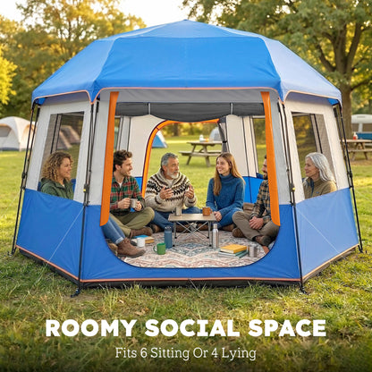 Cabin Tent Easy Setup 3000mm Waterproof Camping Tent 4 Person with Carrying Bag Blue