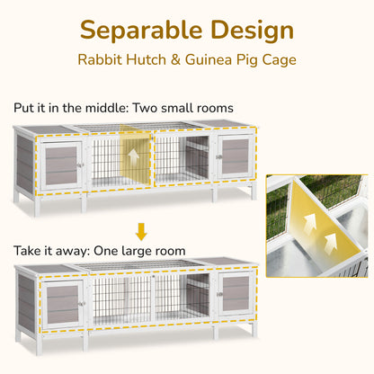 Rabbit Hutch and Run, with Removable Tray - Grey
