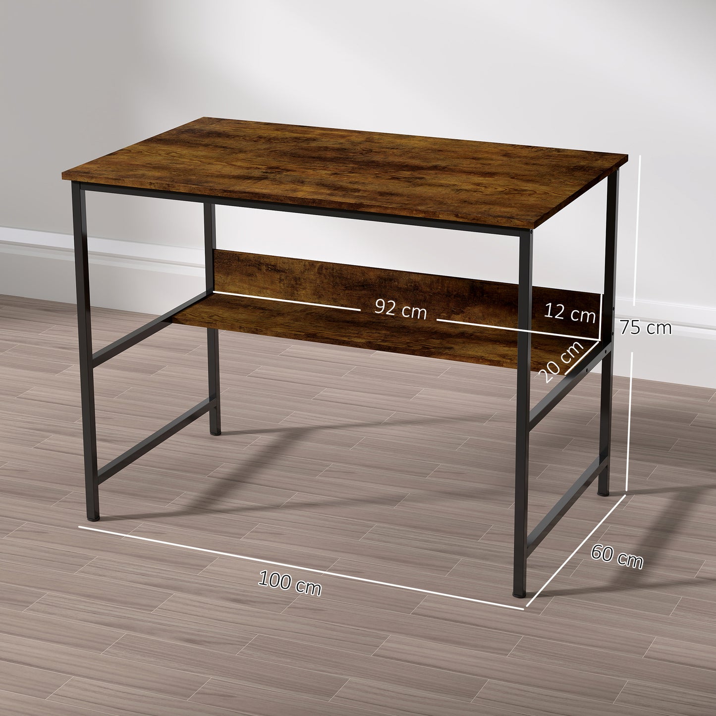 2-Tier Computer Desk, 100 x 60 cm, Rustic Brown