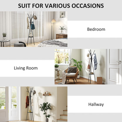 Freestanding Metal Coat Rack Stand 9 Hooks Clothes Tree with 1 Shelf Hat Display Hall Tree Hanger Bag Umbrella Hanging Organi