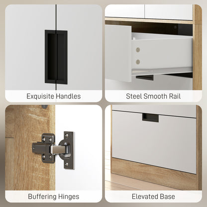Modern Clothes Storage Cupboard Unit, 3 Drawer 2 Door Wardrobe with Hanging Rod, Oak