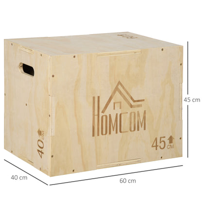 3-in-1 Wooden Plyo Box, Plyometric Jump Box with Handle Openings for Home Gym, Workout Training, 16" x 20" x 24", Natural