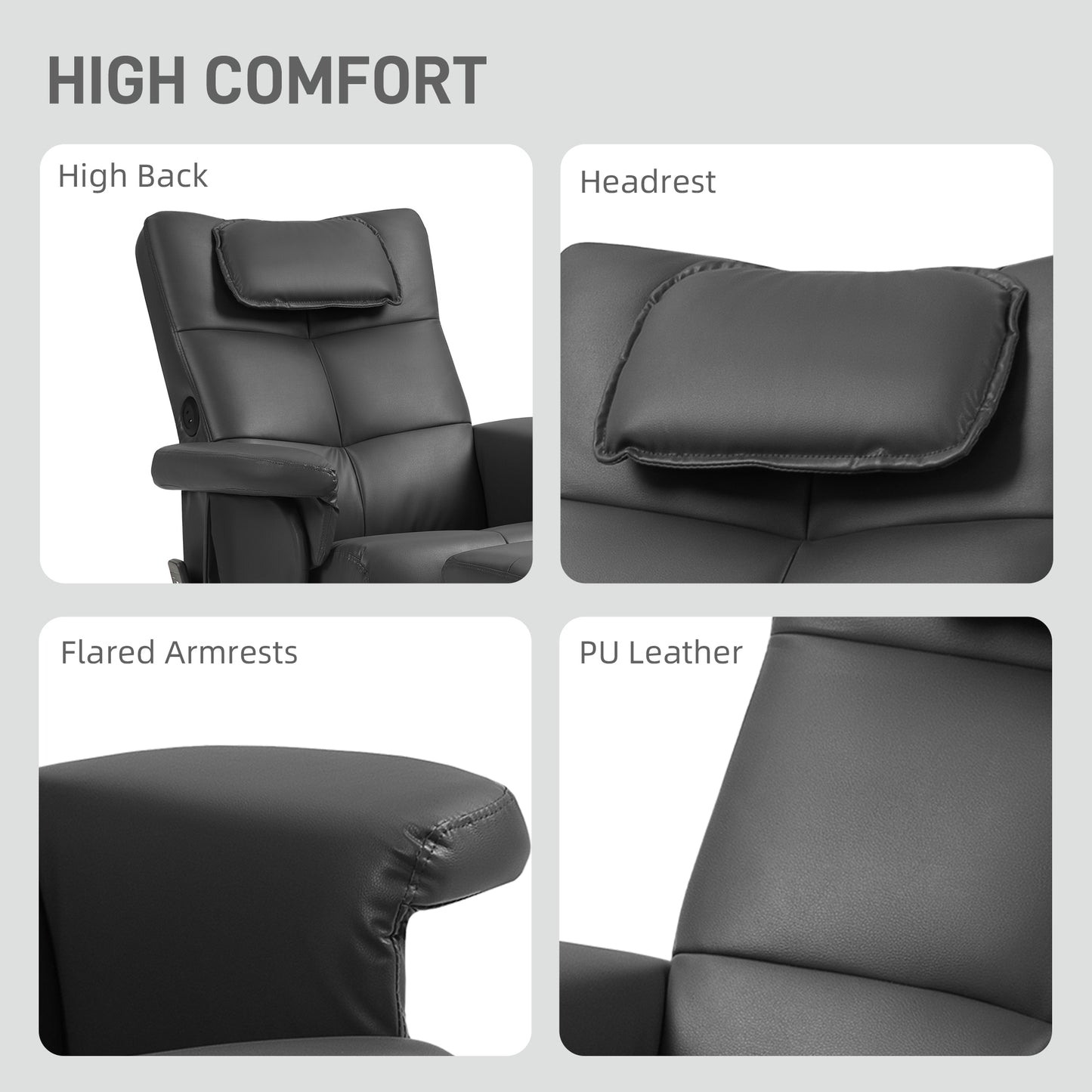 Faux Leather Massage Recliner Chair, with Storage Ottoman - Black