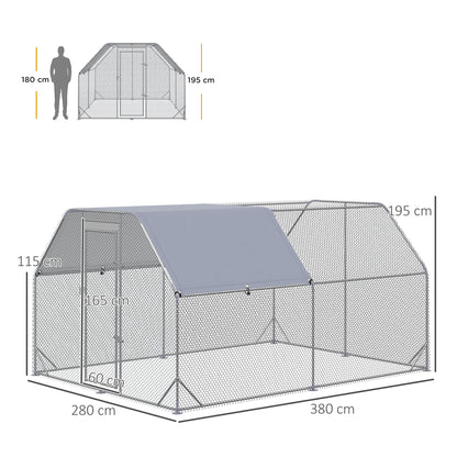 Walk in Chicken Run Chicken Coop Hen House Outdoor with Roof for 10-12 Chickens, 380 x 280 x 195cm