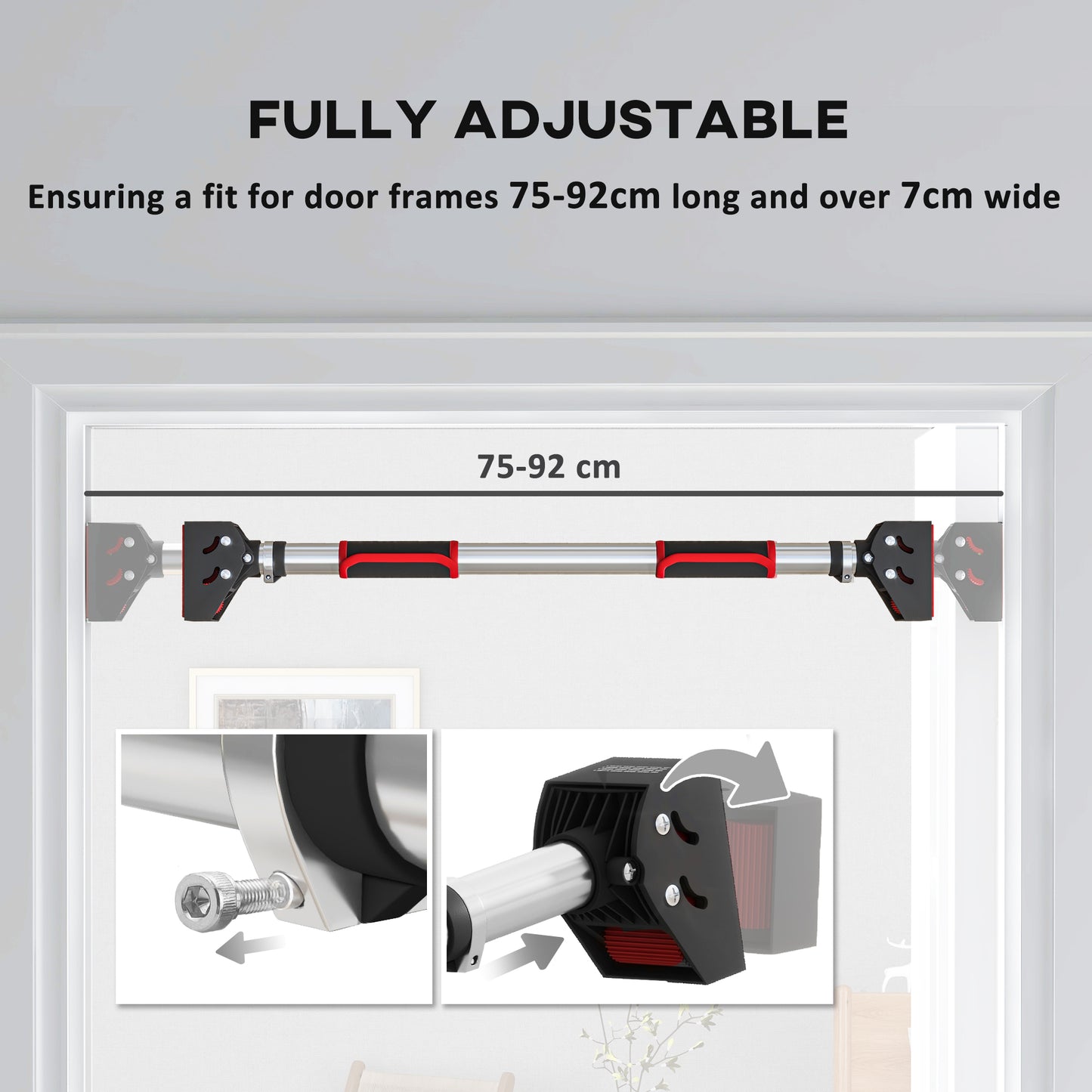 Doorway Pull Up Bar, No Screws Door Frame Chin Up Bar, Adjustable Length (75-92cm) for Home Gym Workout, Max Load 200kg