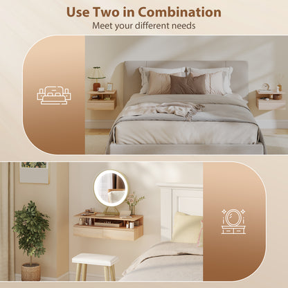 Set of Two Floating Bedside Tables - Oak