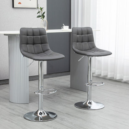 Adjustable Bar Stools Set of 2, Swivel PU Leather Upholstered Barstools with Tufted Seat and Back