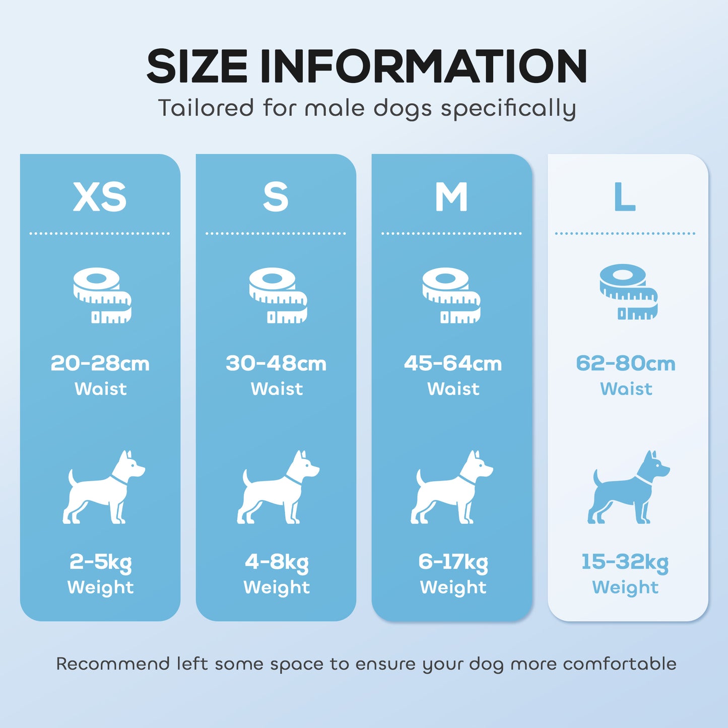 Dog Diapers Super Absorbent Leak-Proof Dog Nappies for Male Dogs Size L 62-80 cm Waist